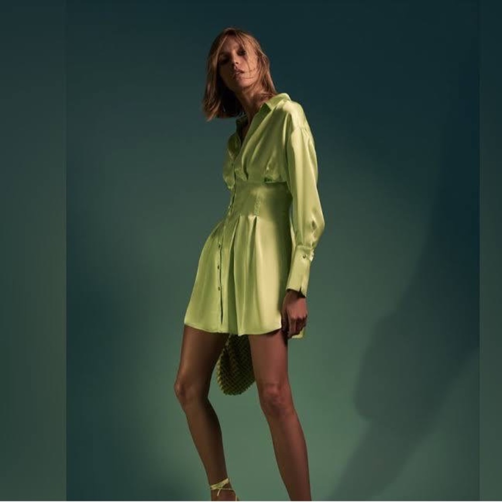 NWT Zara Lime Green Satin Effect Dress